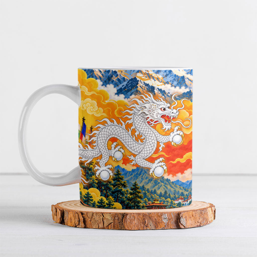 Bhutan National Day Thunder Dragon Ceramic Mug Traditional Himalayan Architecture