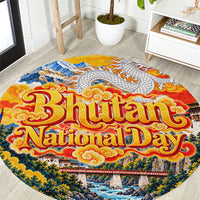Bhutan National Day Thunder Dragon Round Carpet Traditional Himalayan Architecture