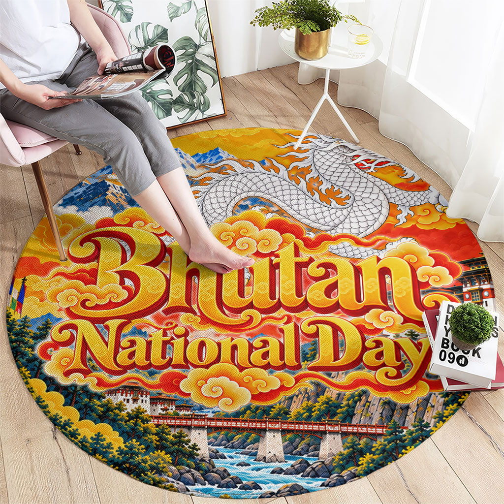 Bhutan National Day Thunder Dragon Round Carpet Traditional Himalayan Architecture