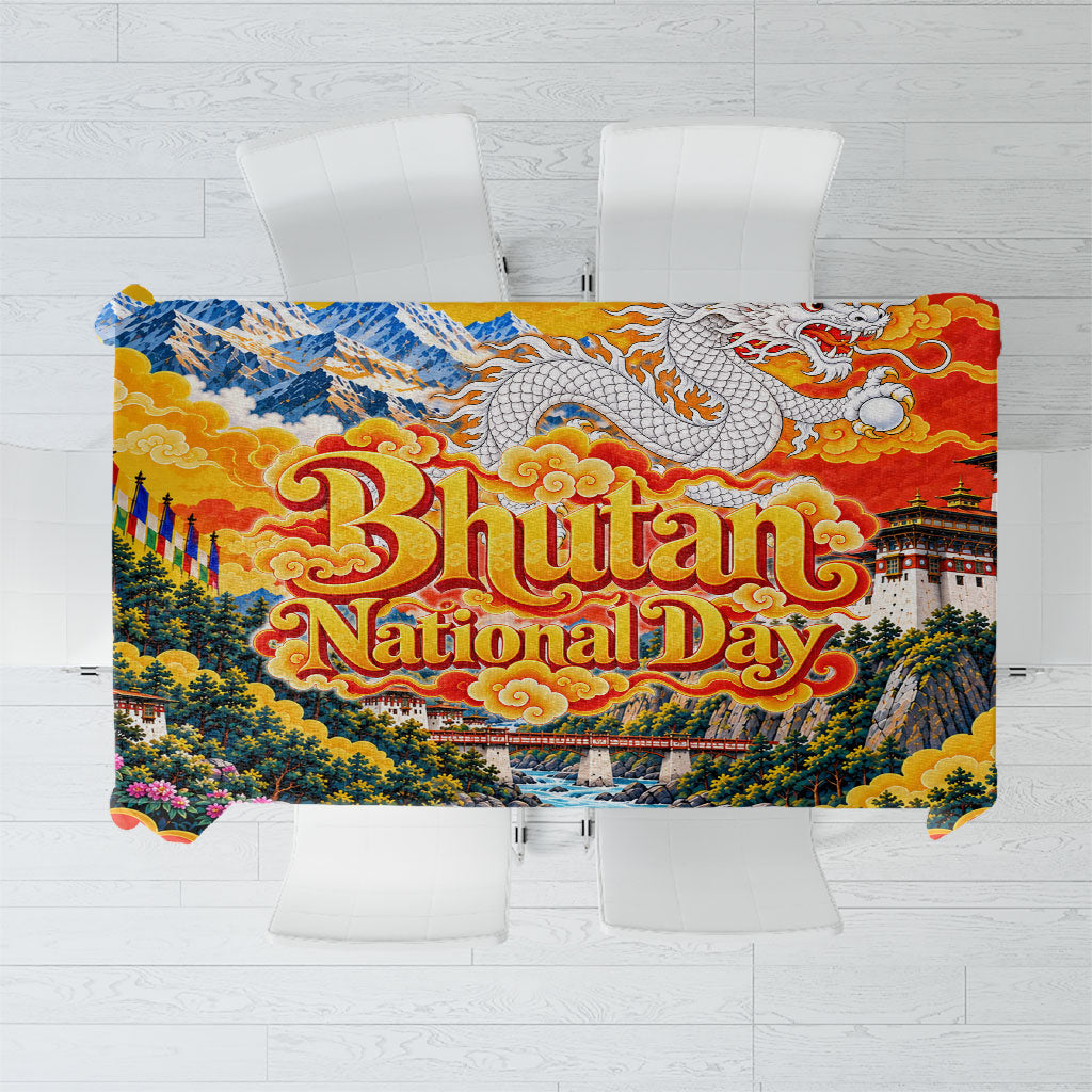 Bhutan National Day Thunder Dragon Tablecloth Traditional Himalayan Architecture