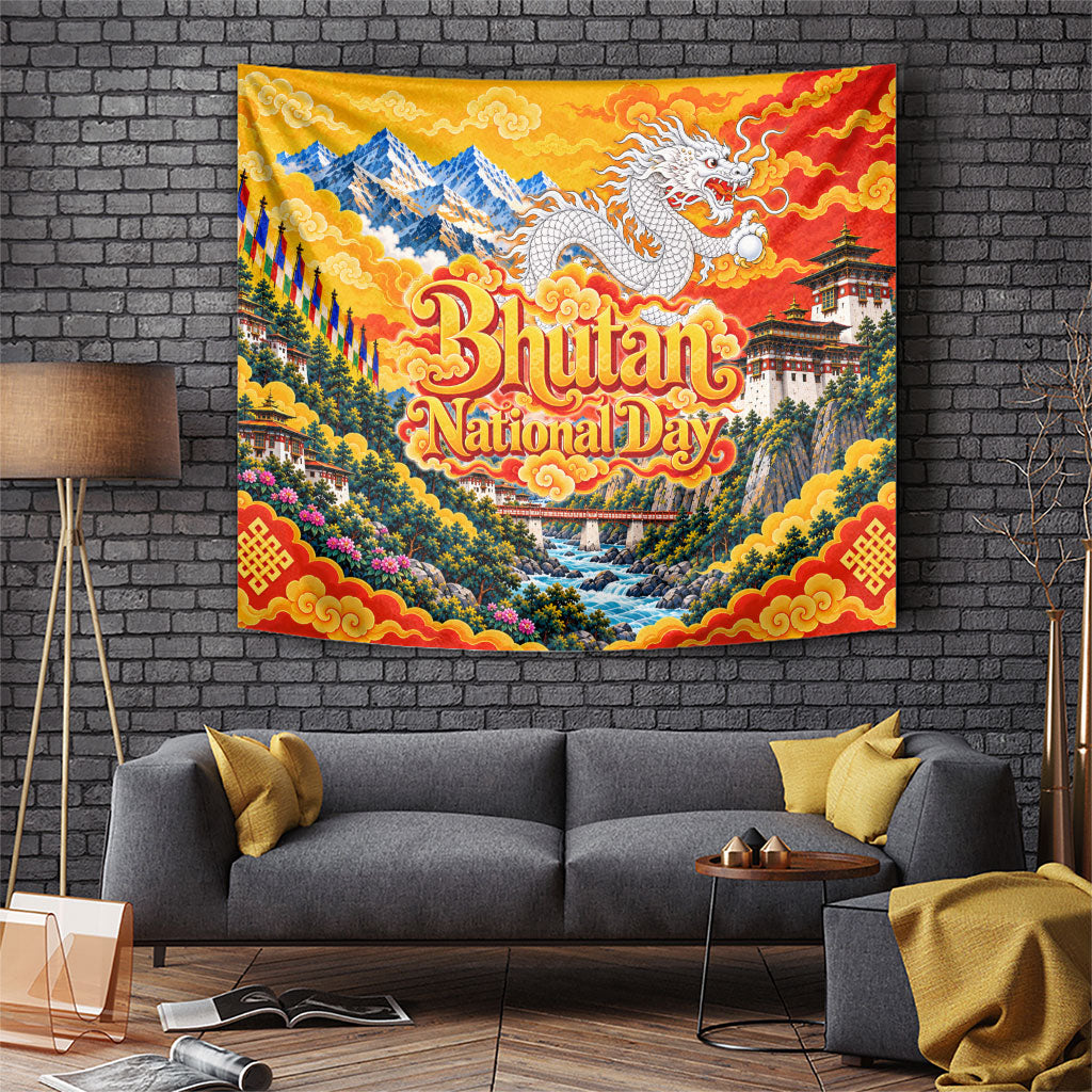 Bhutan National Day Thunder Dragon Tapestry Traditional Himalayan Architecture