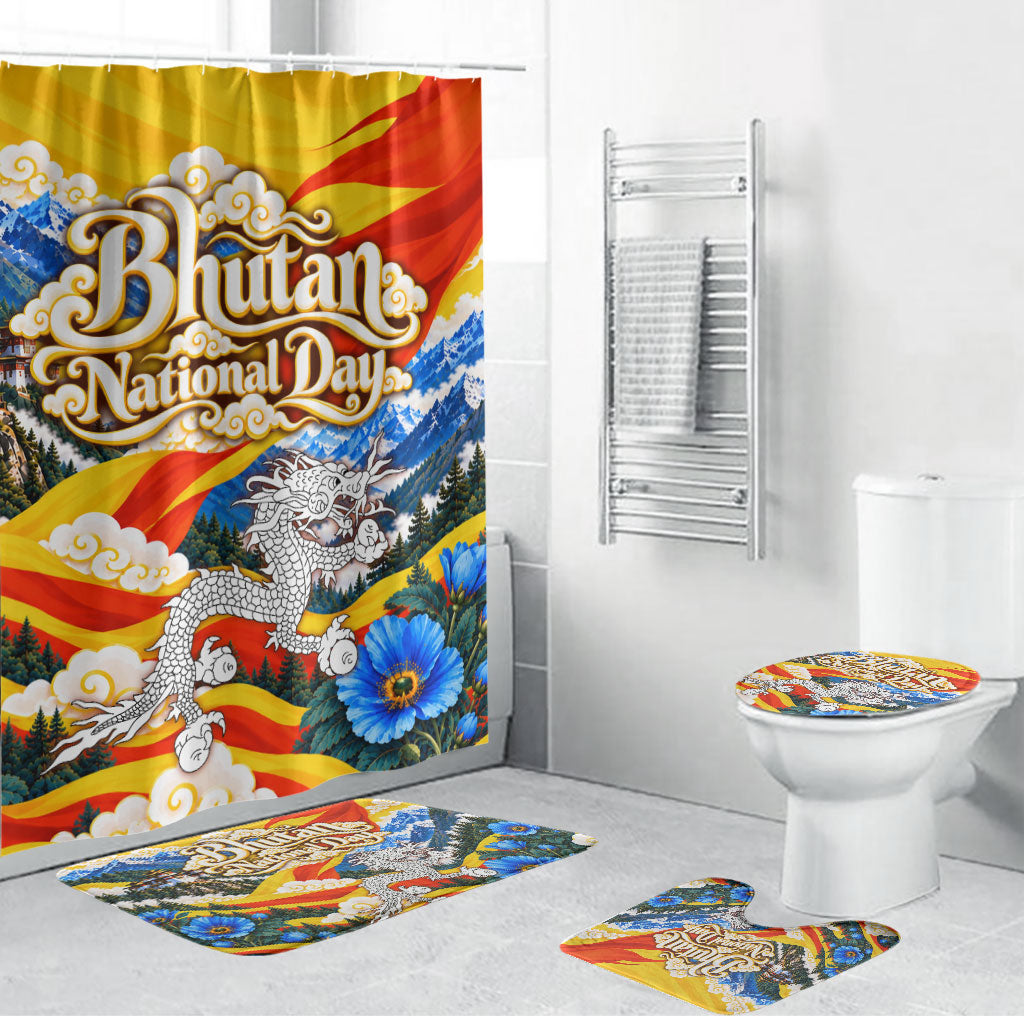 Bhutan National Day Thunder Dragon Bathroom Set Himalayan Blue Poppy Traditional Art