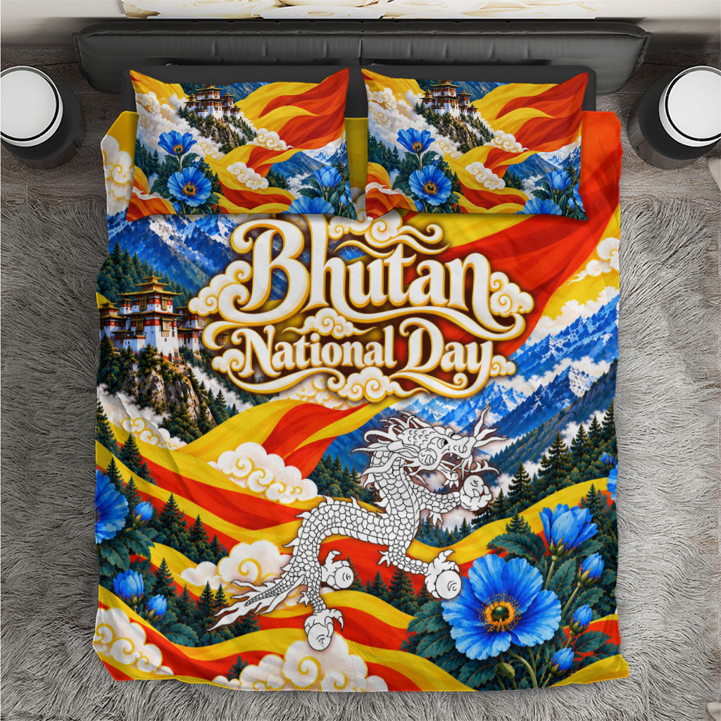 Bhutan National Day Thunder Dragon Bedding Set Himalayan Blue Poppy Traditional Art