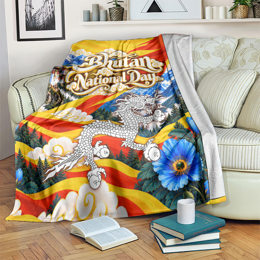 Bhutan National Day Thunder Dragon Blanket Himalayan Blue Poppy Traditional Art
