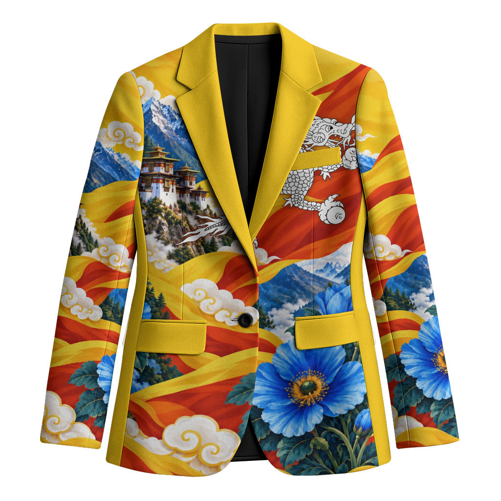 Bhutan National Day Thunder Dragon Blazer Himalayan Blue Poppy Traditional Art
