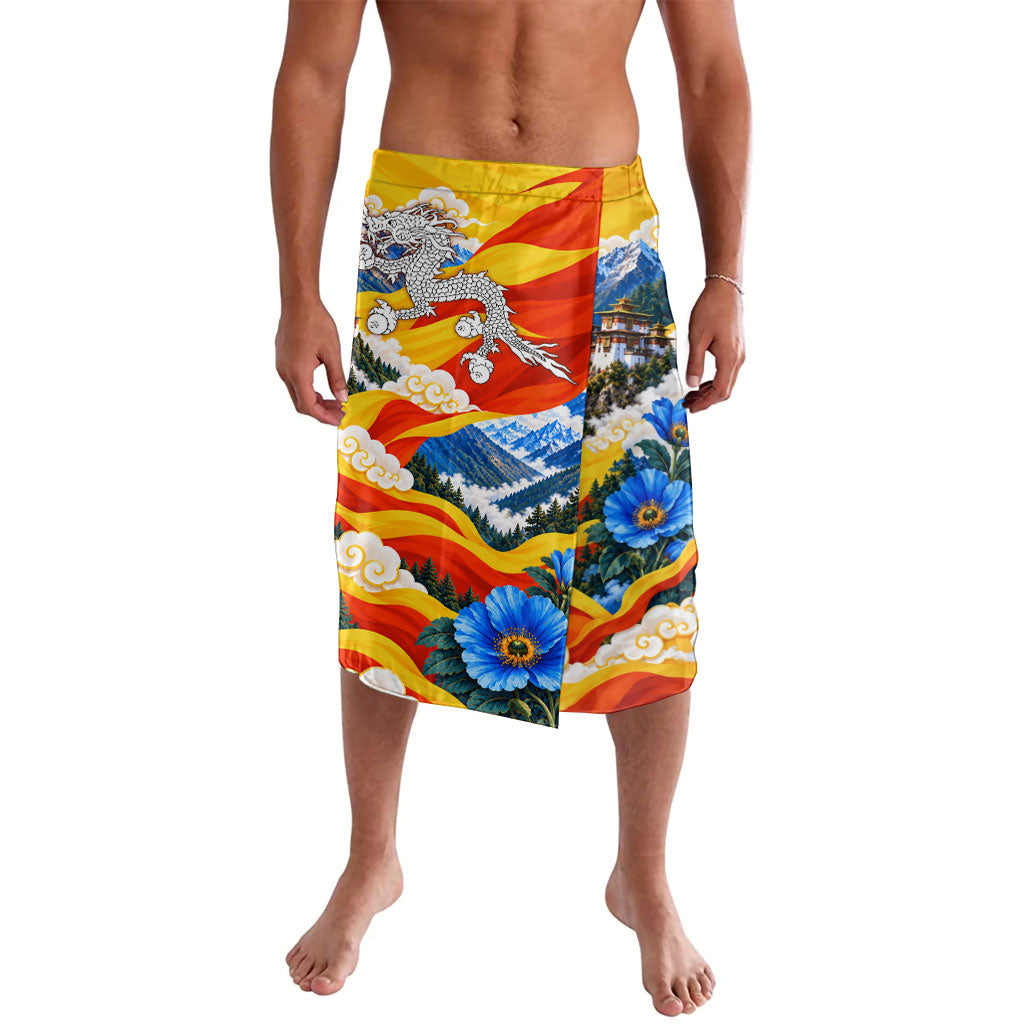Bhutan National Day Thunder Dragon Lavalava Himalayan Blue Poppy Traditional Art