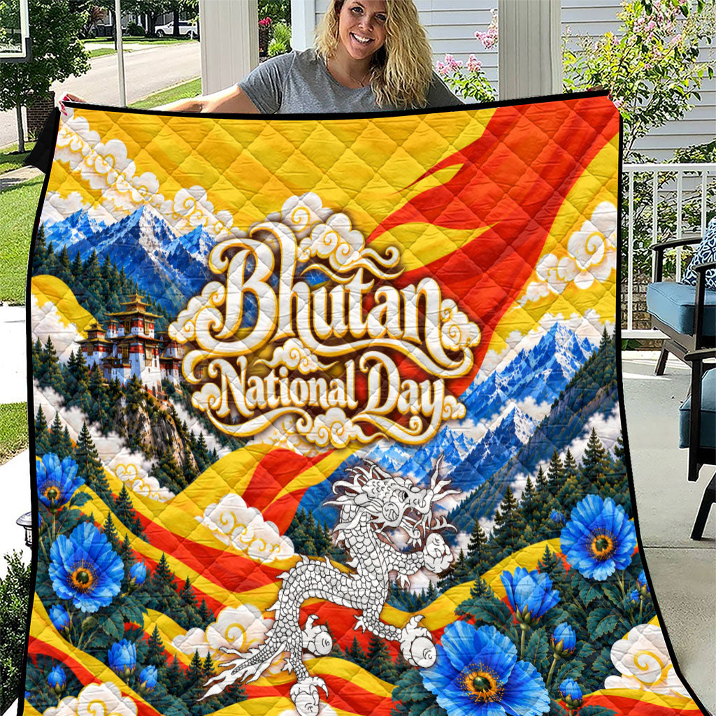 Bhutan National Day Thunder Dragon Quilt Himalayan Blue Poppy Traditional Art
