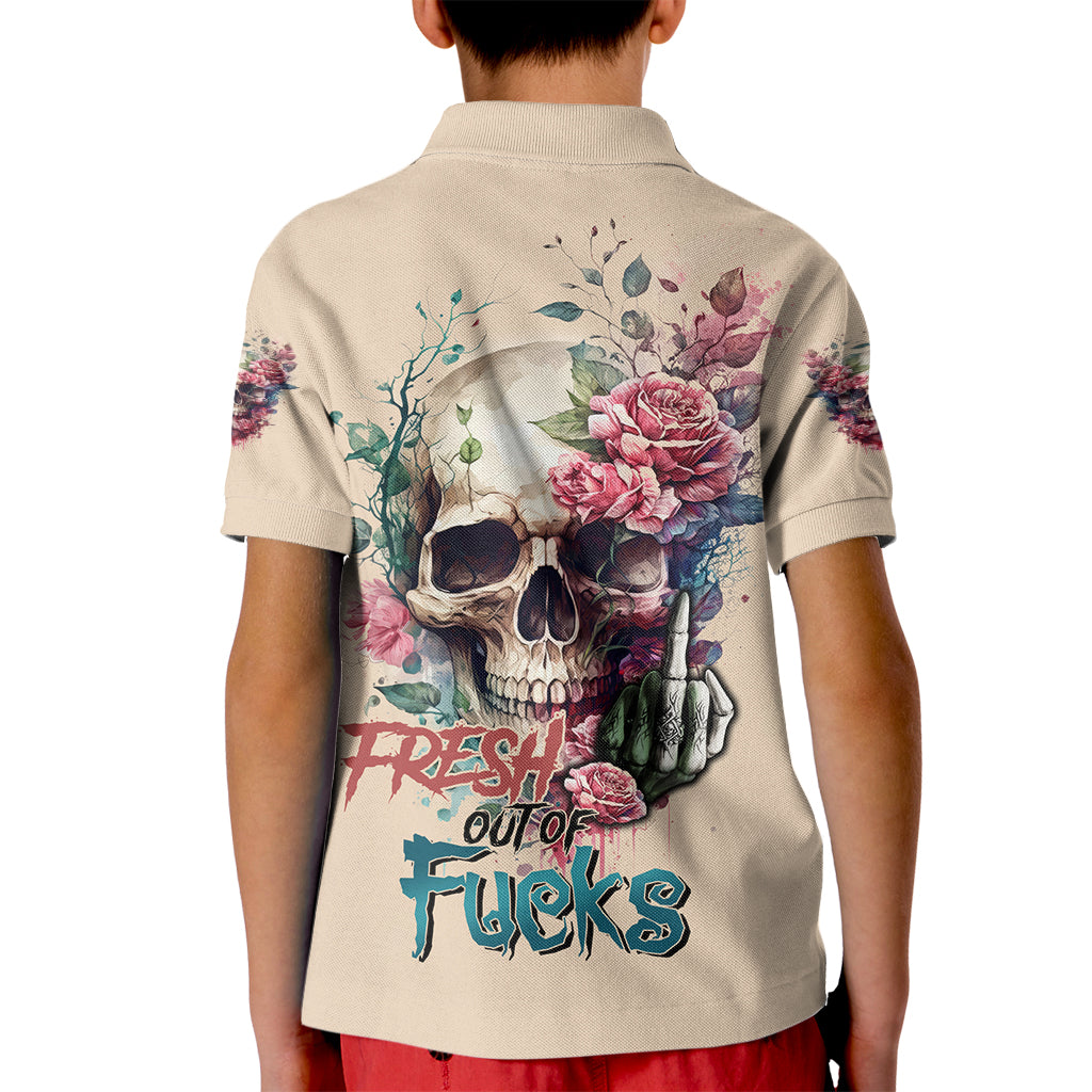 Fresh Out Of F Watercolor Skull Kid Polo Shirt - Wonder Print Shop