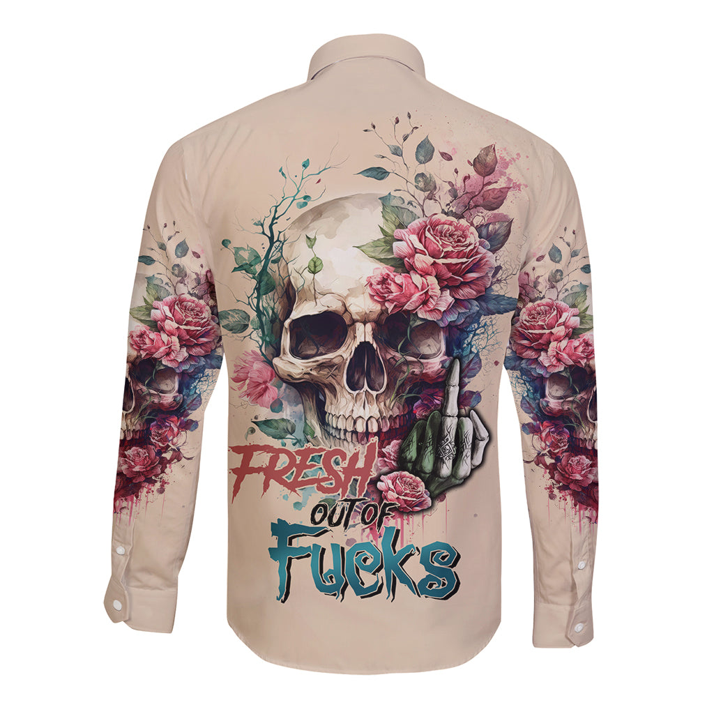 Fresh Out Of F Watercolor Skull Long Sleeve Button Shirt - Wonder Print Shop