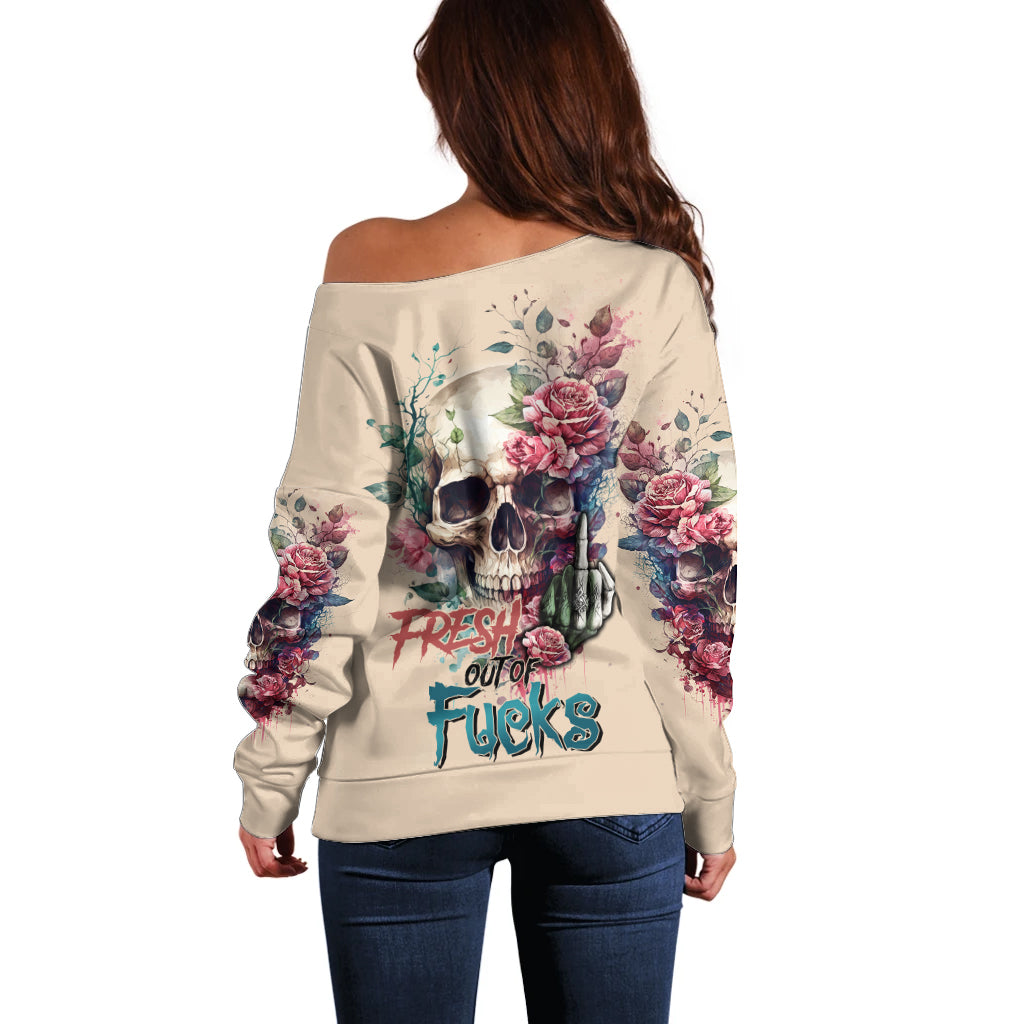 Fresh Out Of F Watercolor Skull Off Shoulder Sweater - Wonder Print Shop