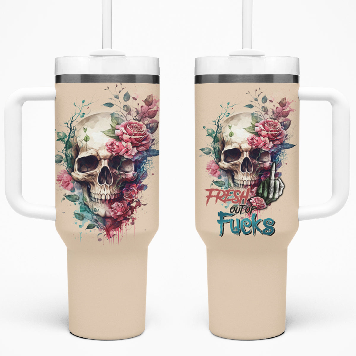 Fresh Out Of F Watercolor Skull Tumbler With Handle - Wonder Print Shop