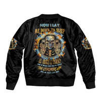 Black bomber jacket with skull flames back graphic, ribbed cuffs and hem