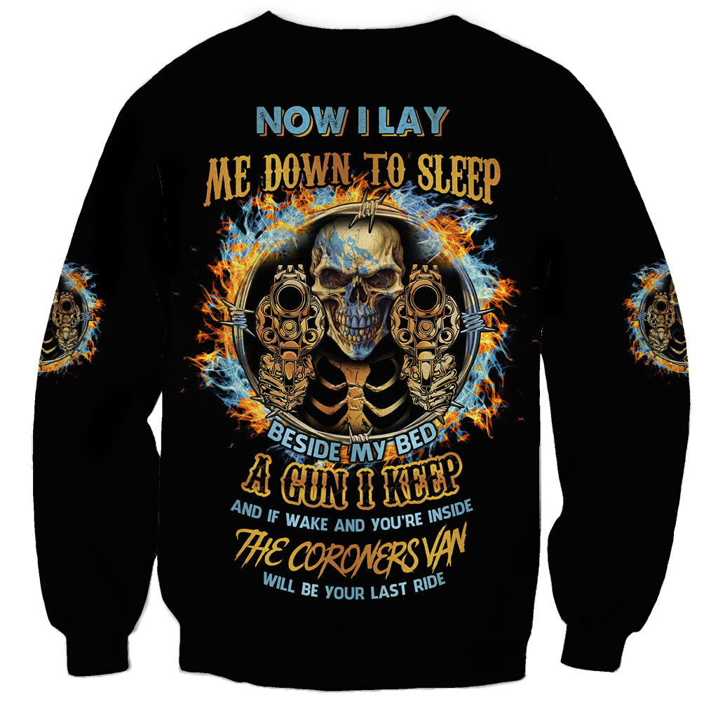 Unisex black sweatshirt with large skull graphic and colorful text print