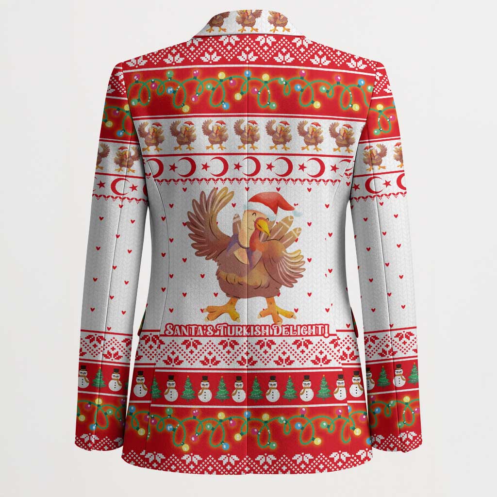 Turkey Christmas Blazer with Santa Turkey Red Crescent Pattern Snowmen and Festive Lights - Wonder Print Shop