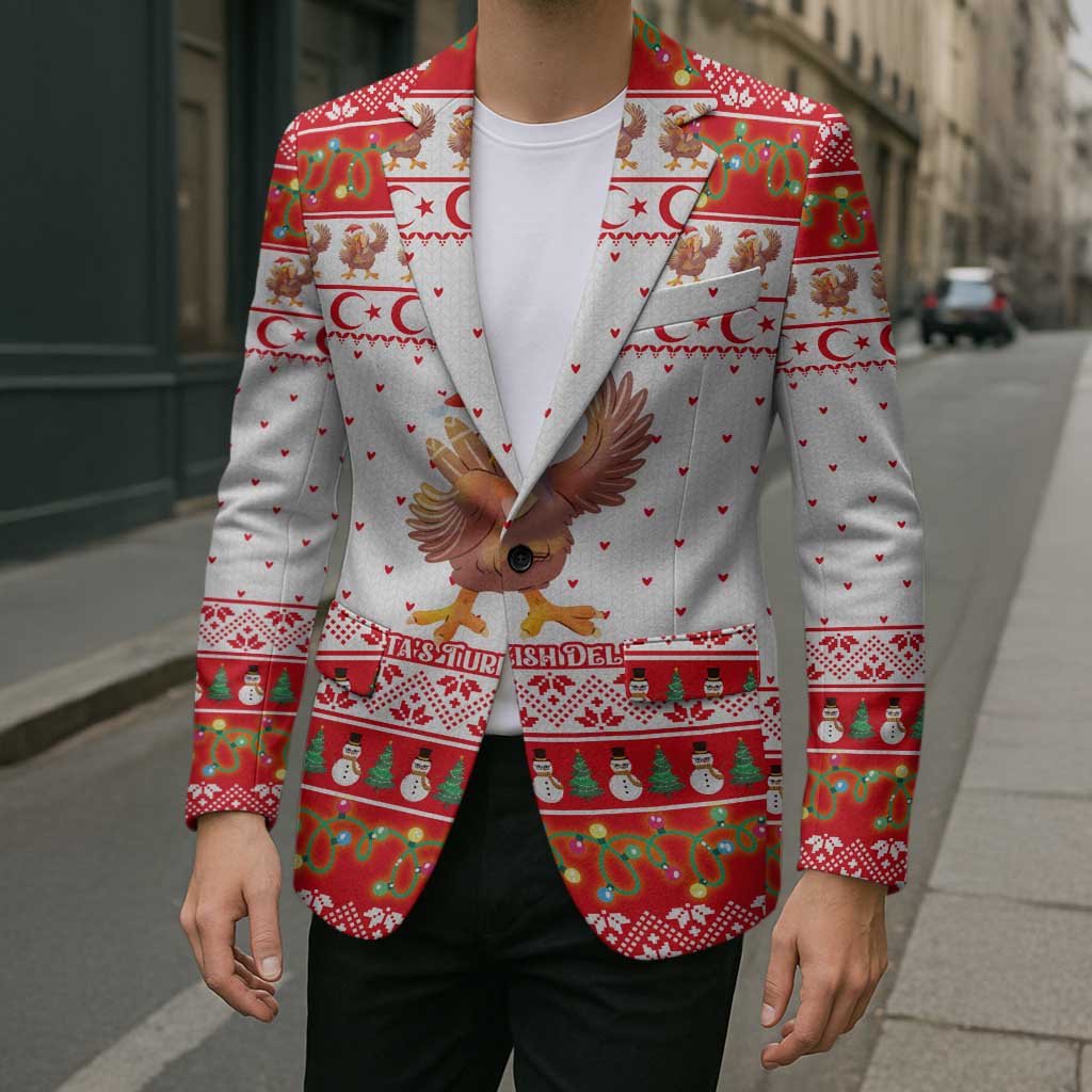 Turkey Christmas Blazer with Santa Turkey Red Crescent Pattern Snowmen and Festive Lights - Wonder Print Shop