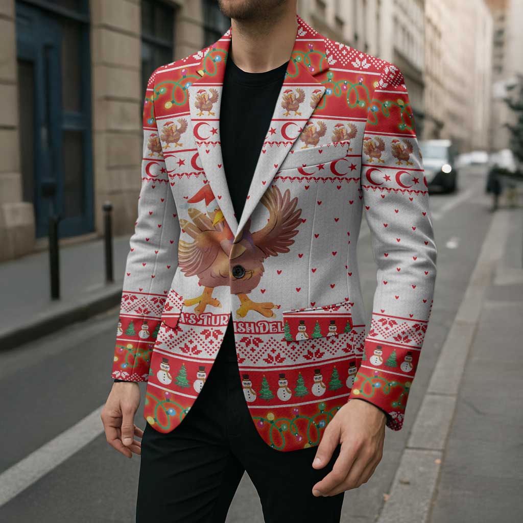 Turkey Christmas Blazer with Santa Turkey Red Crescent Pattern Snowmen and Festive Lights - Wonder Print Shop