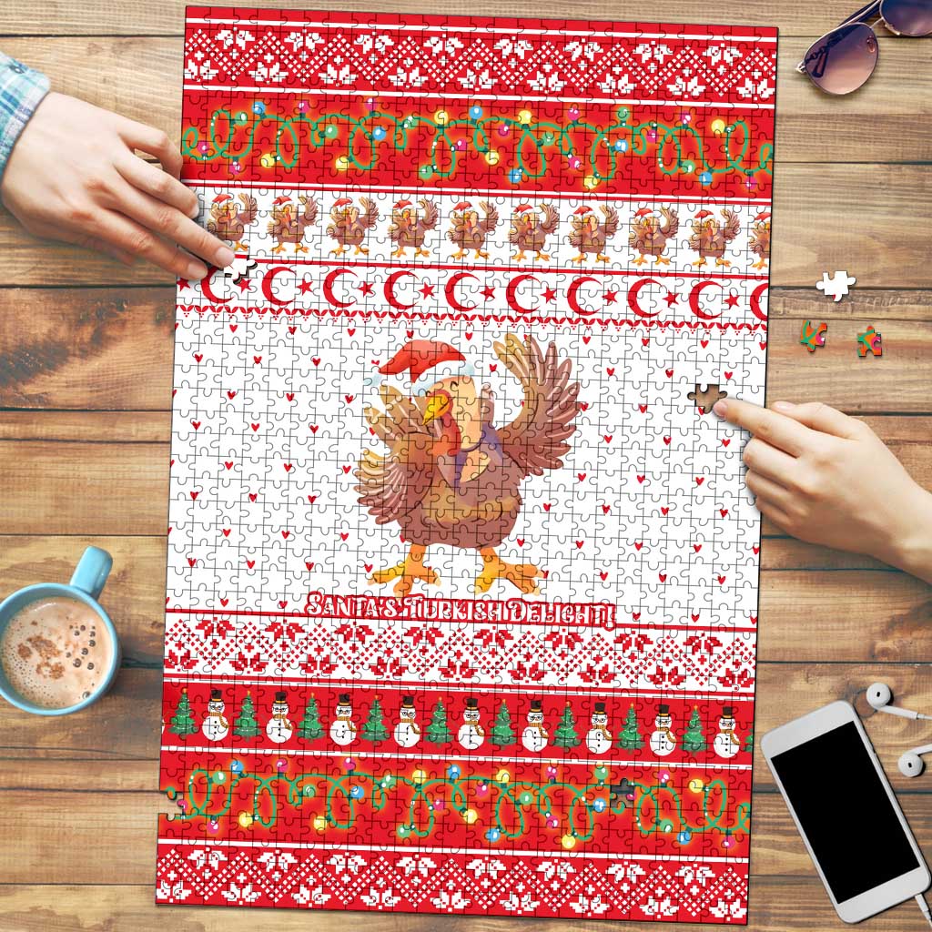 Turkey Christmas Puzzle with Santa Turkey Red Crescent Pattern Snowmen and Festive Lights - Wonder Print Shop