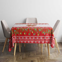 Turkey Christmas Tablecloth with Santa Turkey Red Crescent Pattern Snowmen and Festive Lights - Wonder Print Shop