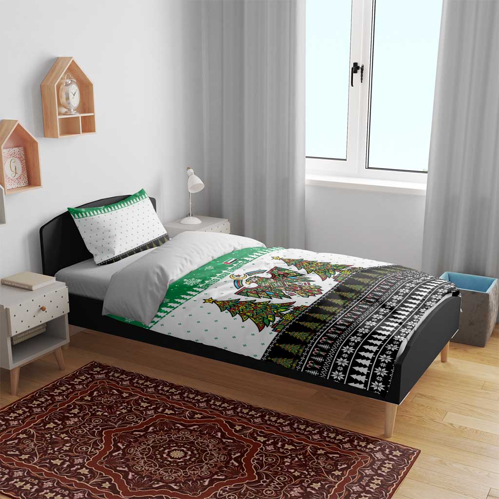 United Arab Emirates Christmas Bedding Set with Falcon Tree Design Snowflake Pattern and National Emblem - Wonder Print Shop