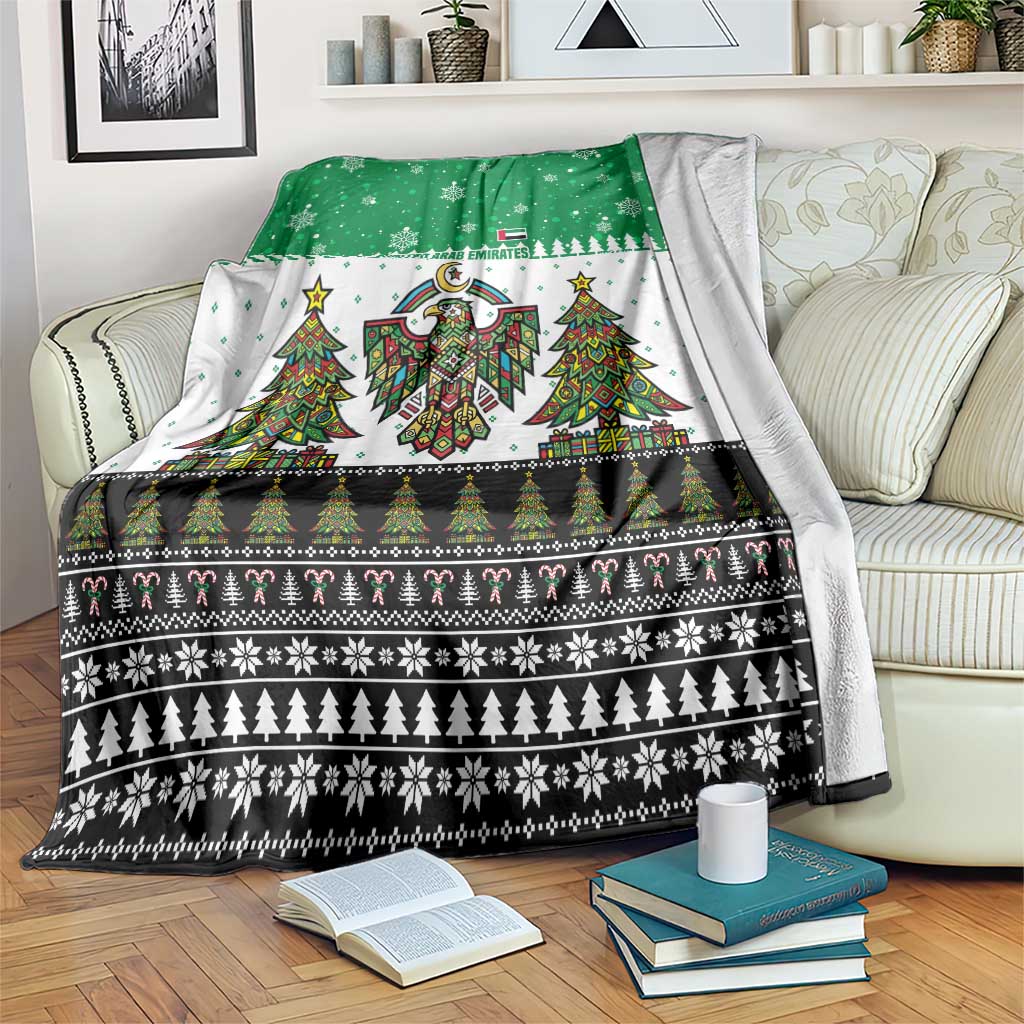 United Arab Emirates Christmas Blanket with Falcon Tree Design Snowflake Pattern and National Emblem - Wonder Print Shop