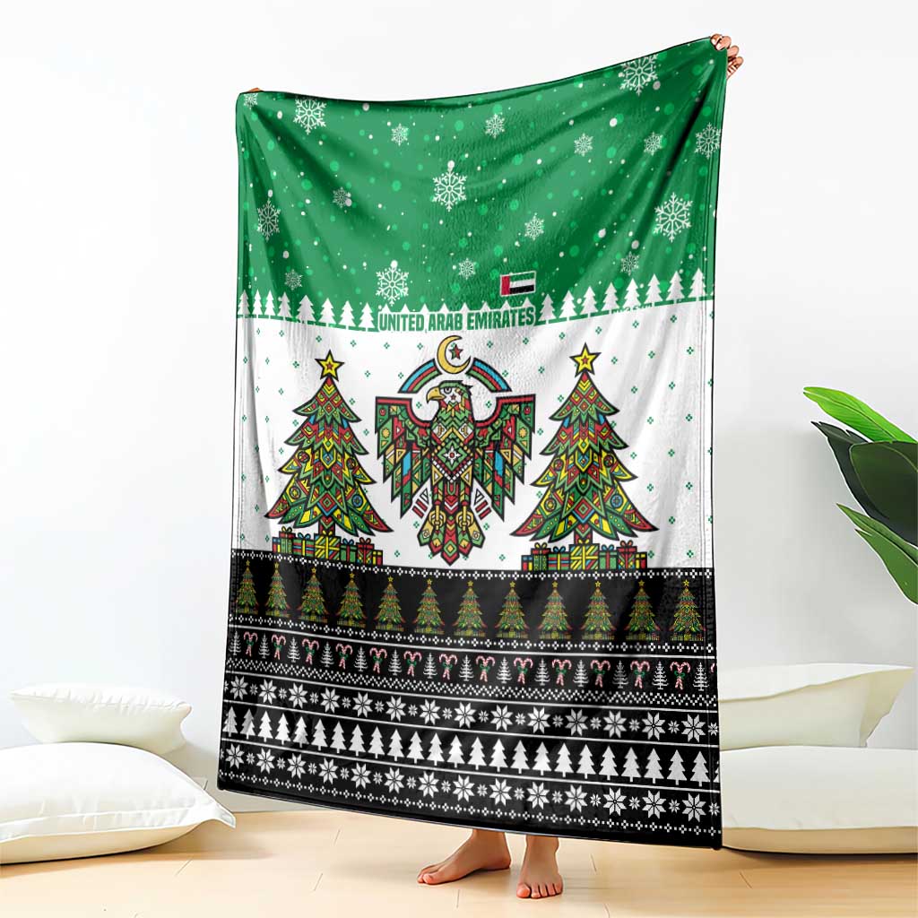 United Arab Emirates Christmas Blanket with Falcon Tree Design Snowflake Pattern and National Emblem - Wonder Print Shop