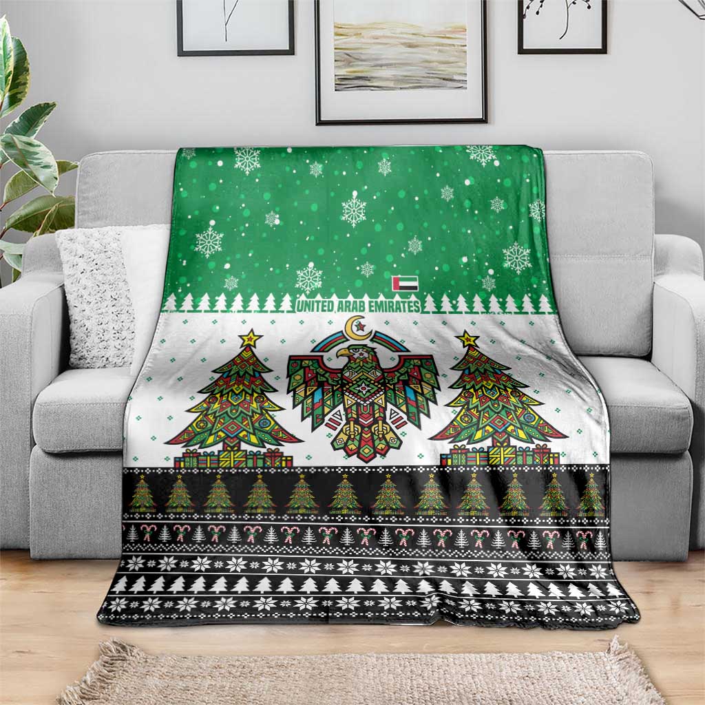 United Arab Emirates Christmas Blanket with Falcon Tree Design Snowflake Pattern and National Emblem - Wonder Print Shop