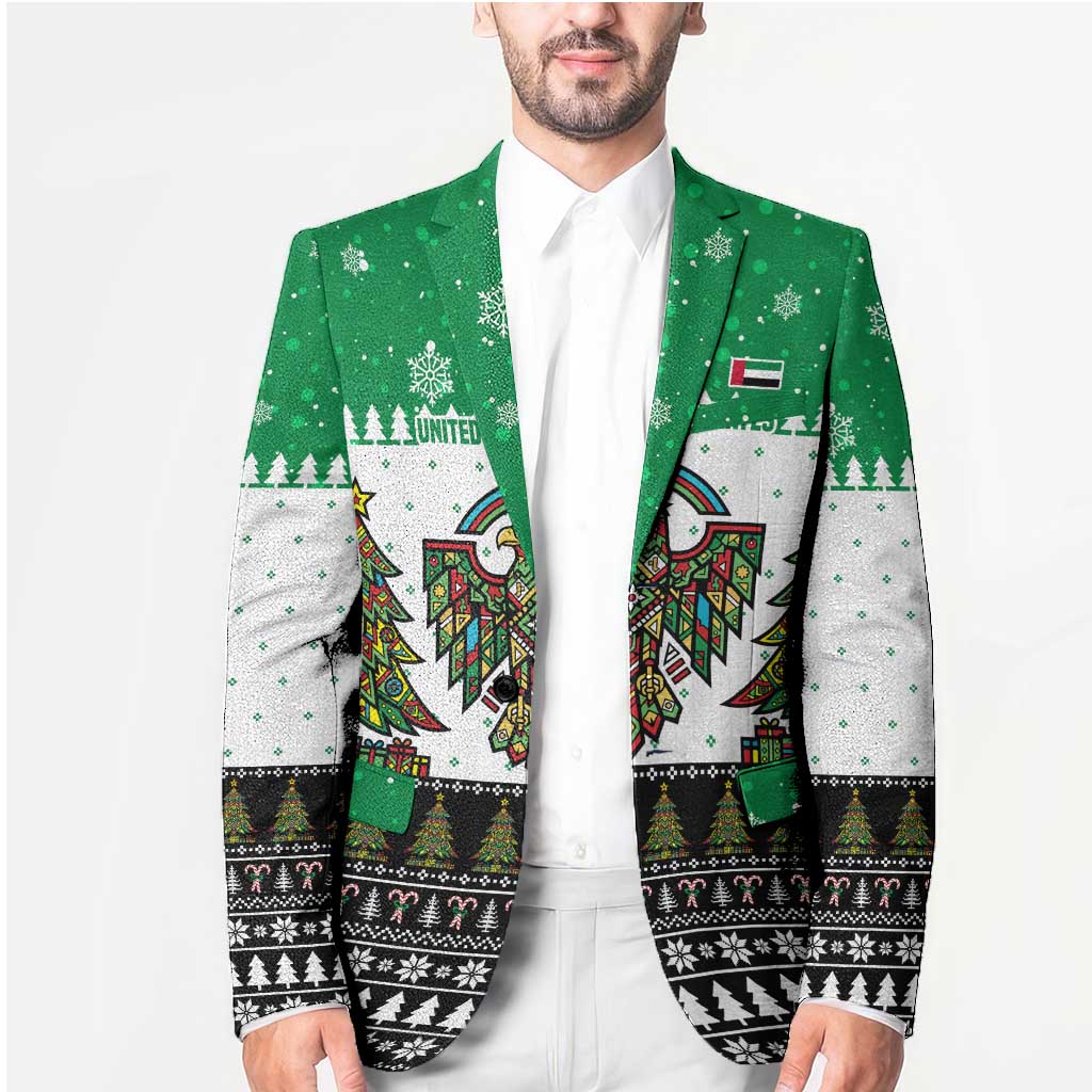 United Arab Emirates Christmas Blazer with Falcon Tree Design Snowflake Pattern and National Emblem - Wonder Print Shop