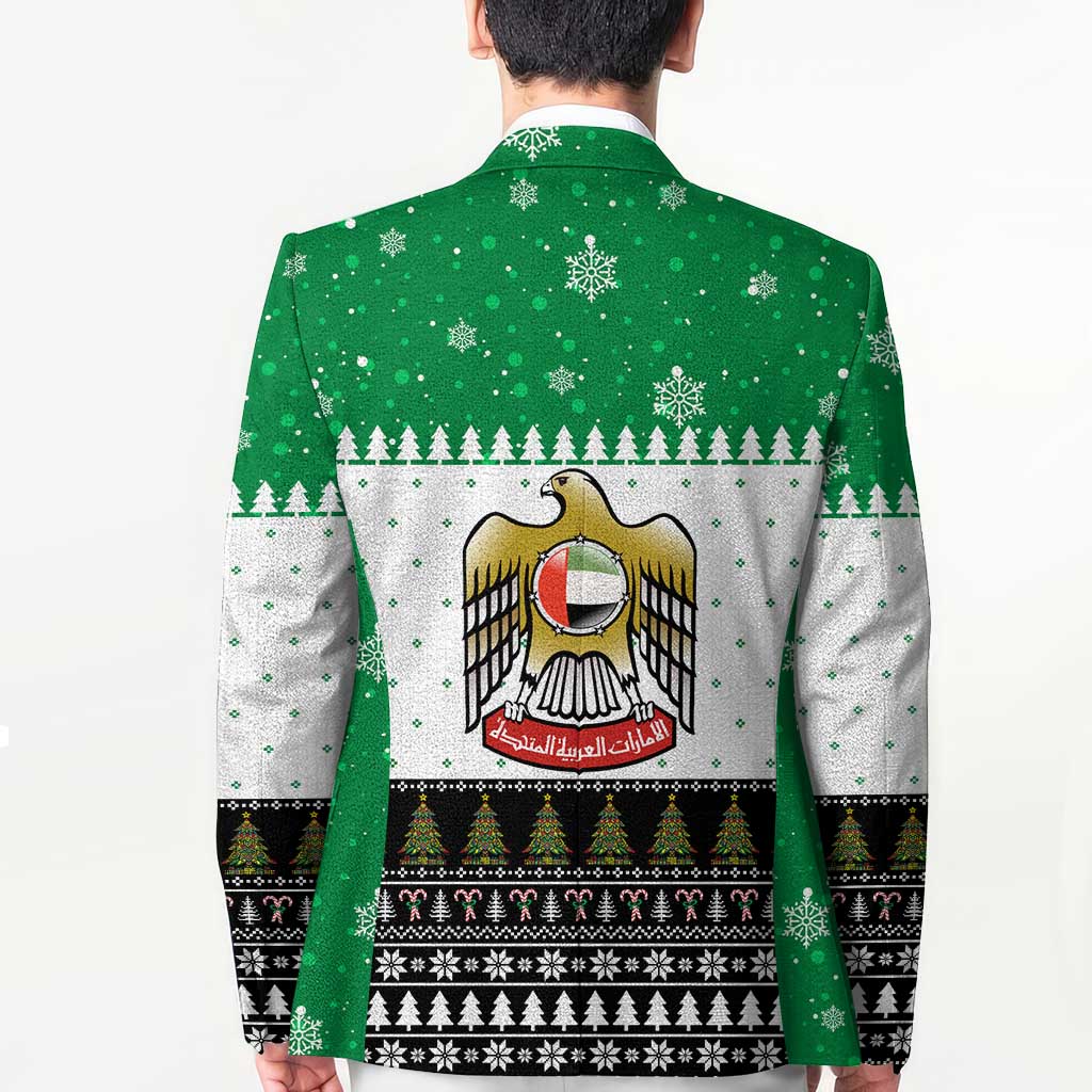 United Arab Emirates Christmas Blazer with Falcon Tree Design Snowflake Pattern and National Emblem - Wonder Print Shop