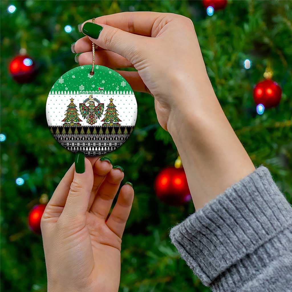 United Arab Emirates Christmas Ceramic Ornament with Falcon Tree Design Snowflake Pattern and National Emblem - Wonder Print Shop