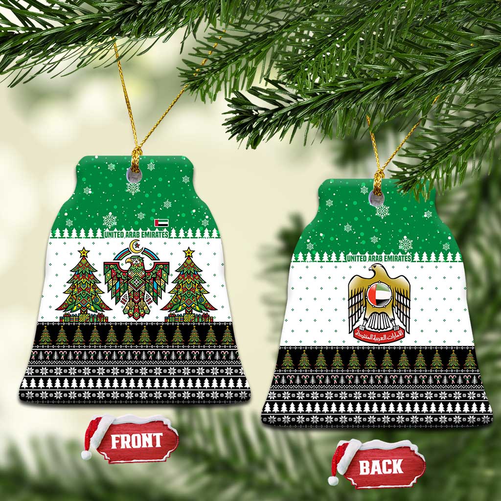 United Arab Emirates Christmas Ceramic Ornament with Falcon Tree Design Snowflake Pattern and National Emblem - Wonder Print Shop