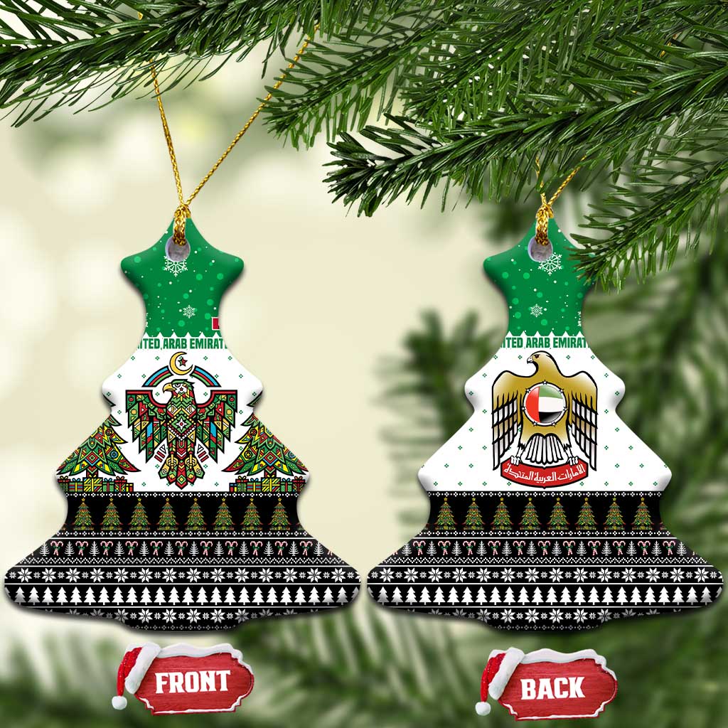United Arab Emirates Christmas Ceramic Ornament with Falcon Tree Design Snowflake Pattern and National Emblem - Wonder Print Shop
