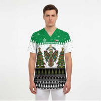 United Arab Emirates Christmas Scrub Top with Falcon Tree Design Snowflake Pattern and National Emblem - Wonder Print Shop
