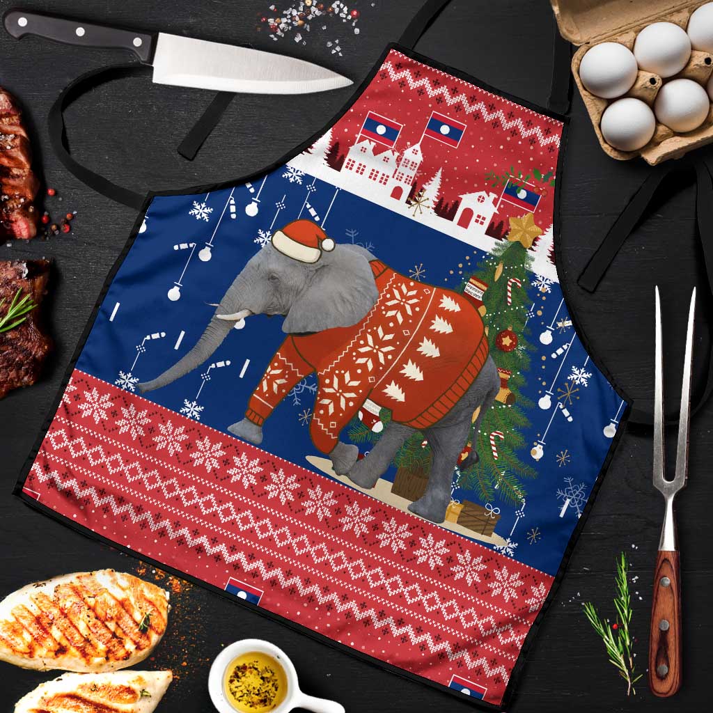 Laos Christmas Apron with Festive Elephant Design and Holiday Village Pattern - Wonder Print Shop