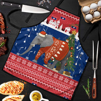Laos Christmas Apron with Festive Elephant Design and Holiday Village Pattern - Wonder Print Shop