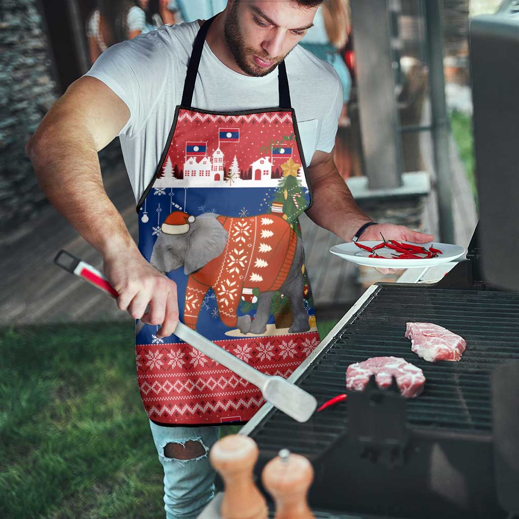 Laos Christmas Apron with Festive Elephant Design and Holiday Village Pattern - Wonder Print Shop