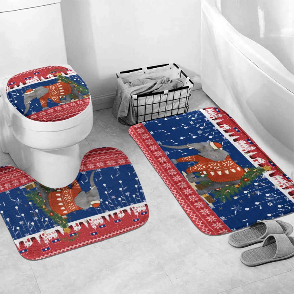 Laos Christmas Bathroom Set with Festive Elephant Design and Holiday Village Pattern - Wonder Print Shop