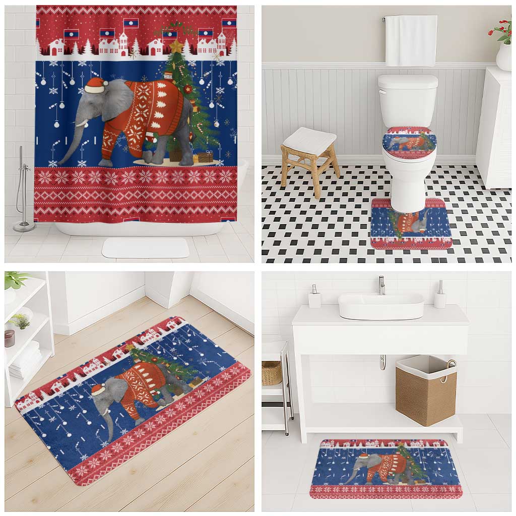 Laos Christmas Bathroom Set with Festive Elephant Design and Holiday Village Pattern - Wonder Print Shop