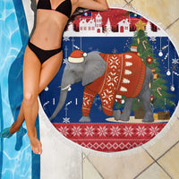 Laos Christmas Beach Blanket with Festive Elephant Design and Holiday Village Pattern - Wonder Print Shop