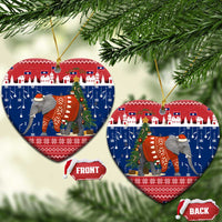 Laos Christmas Ceramic Ornament with Festive Elephant Design and Holiday Village Pattern - Wonder Print Shop