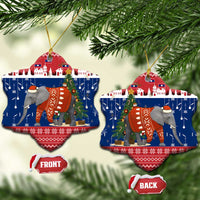 Laos Christmas Ceramic Ornament with Festive Elephant Design and Holiday Village Pattern - Wonder Print Shop