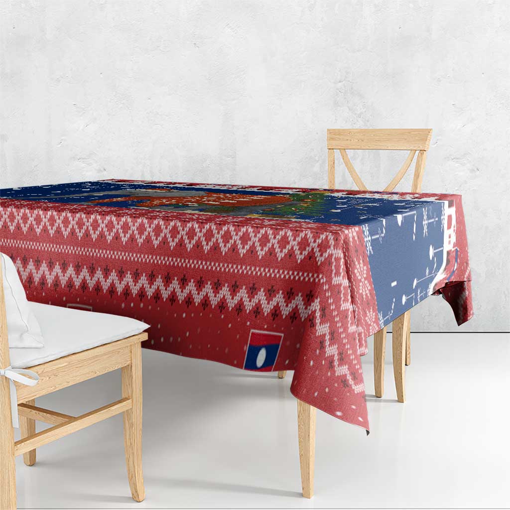 Laos Christmas Tablecloth with Festive Elephant Design and Holiday Village Pattern - Wonder Print Shop