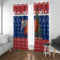 Laos Christmas Window Curtain with Festive Elephant Design and Holiday Village Pattern - Wonder Print Shop