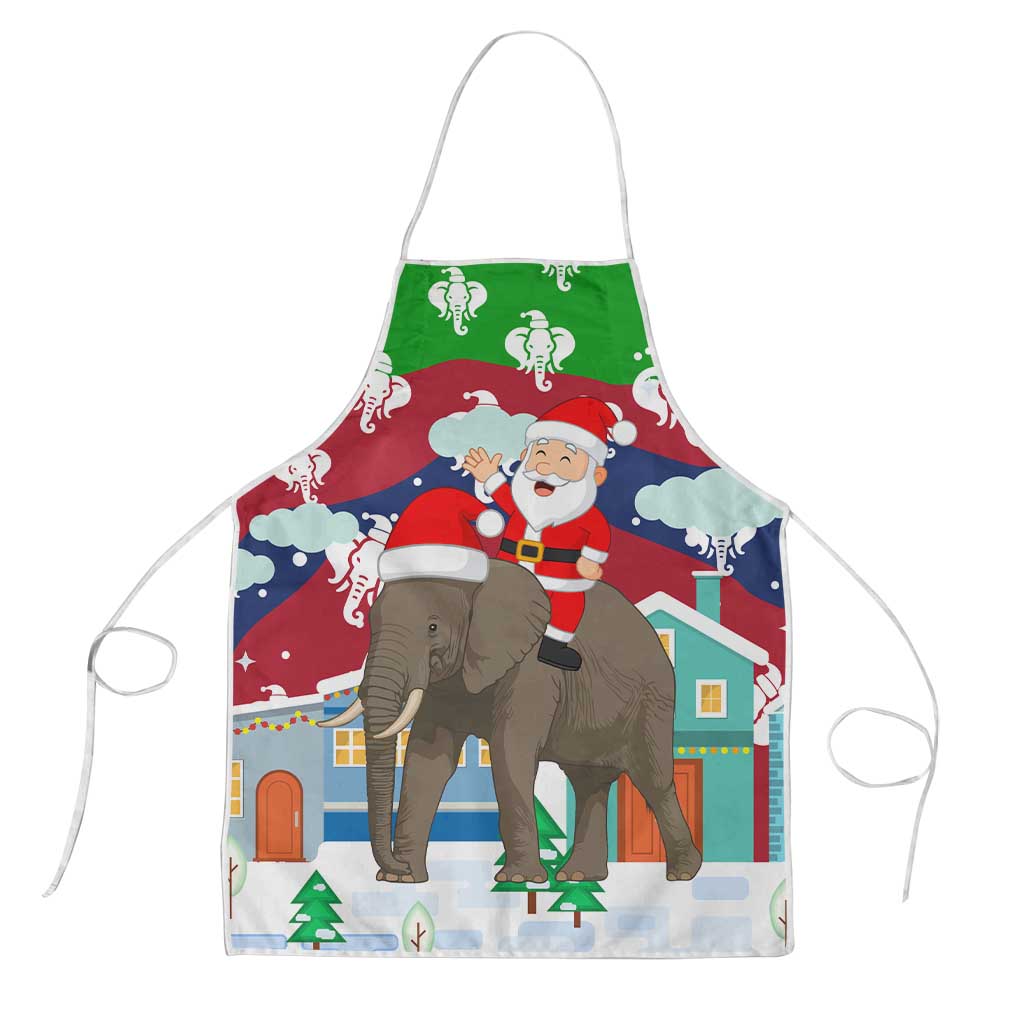 Laos Christmas Apron with Santa Riding Elephant and Festive Flag Pattern - Wonder Print Shop