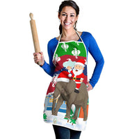 Laos Christmas Apron with Santa Riding Elephant and Festive Flag Pattern - Wonder Print Shop
