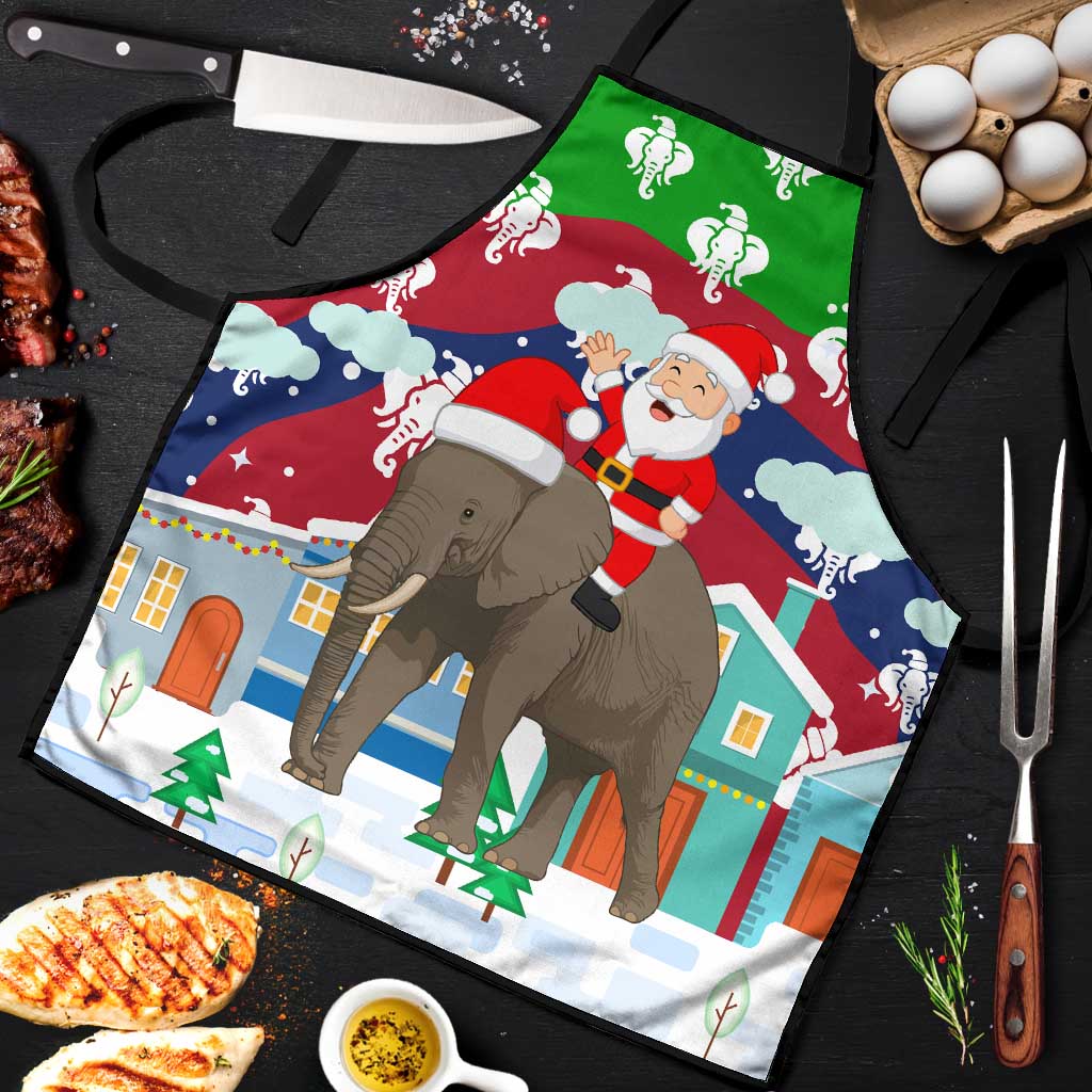 Laos Christmas Apron with Santa Riding Elephant and Festive Flag Pattern - Wonder Print Shop