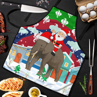 Laos Christmas Apron with Santa Riding Elephant and Festive Flag Pattern - Wonder Print Shop