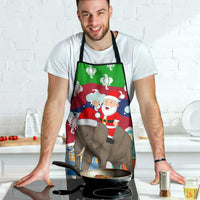 Laos Christmas Apron with Santa Riding Elephant and Festive Flag Pattern - Wonder Print Shop