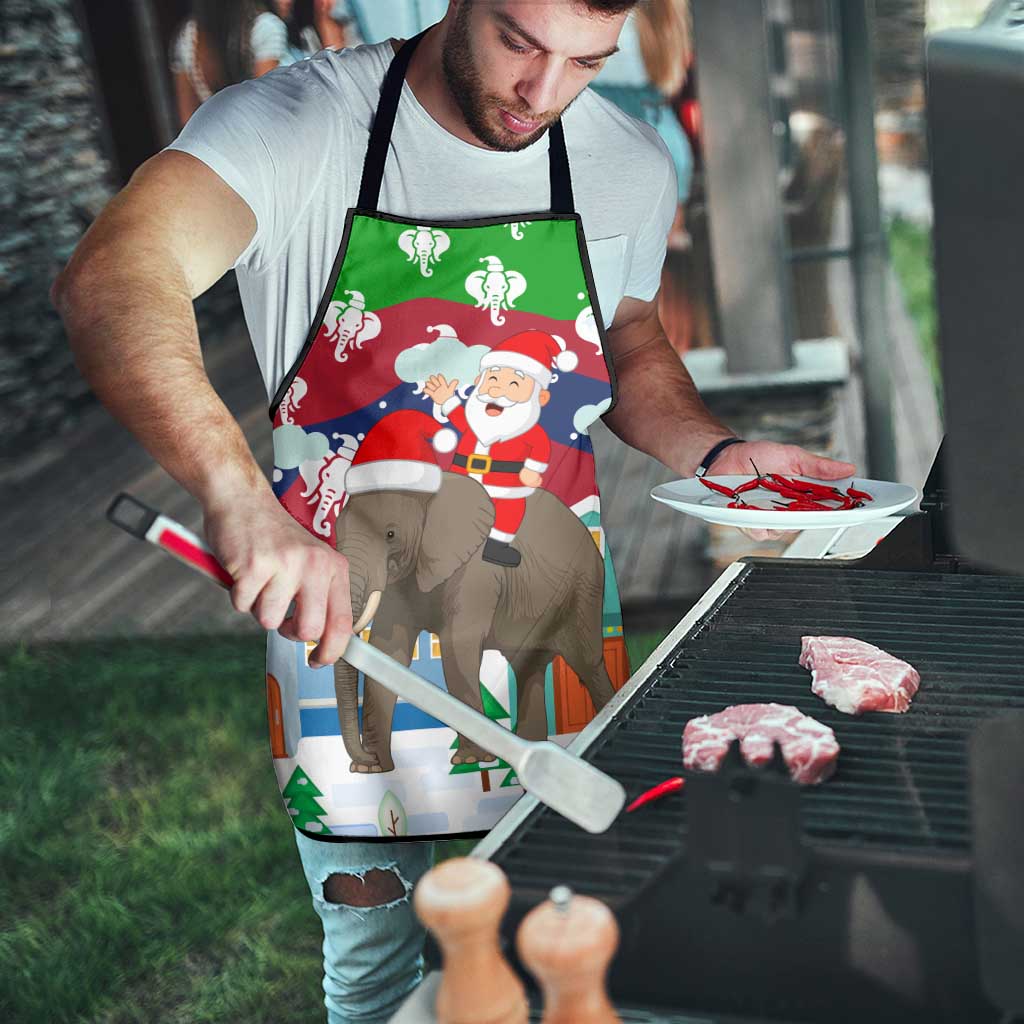 Laos Christmas Apron with Santa Riding Elephant and Festive Flag Pattern - Wonder Print Shop