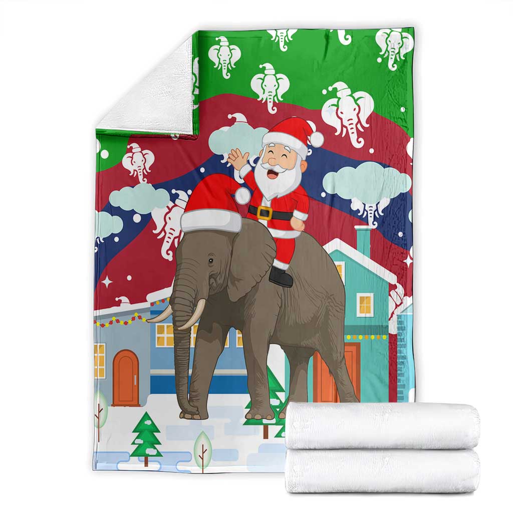 Laos Christmas Blanket with Santa Riding Elephant and Festive Flag Pattern - Wonder Print Shop