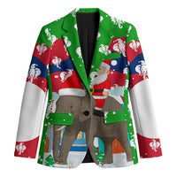 Laos Christmas Blazer with Santa Riding Elephant and Festive Flag Pattern - Wonder Print Shop